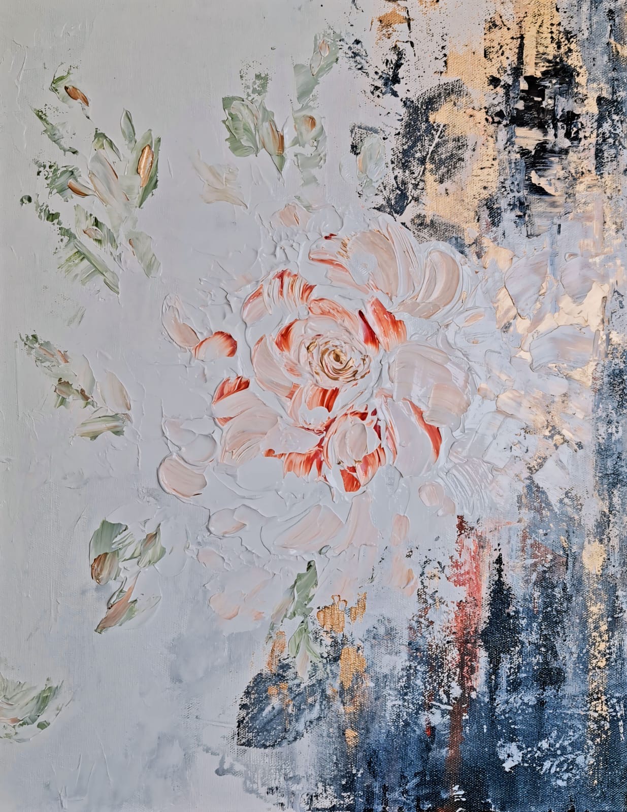 Embossed Rose Elegance – Acrylic Painting on Canvas