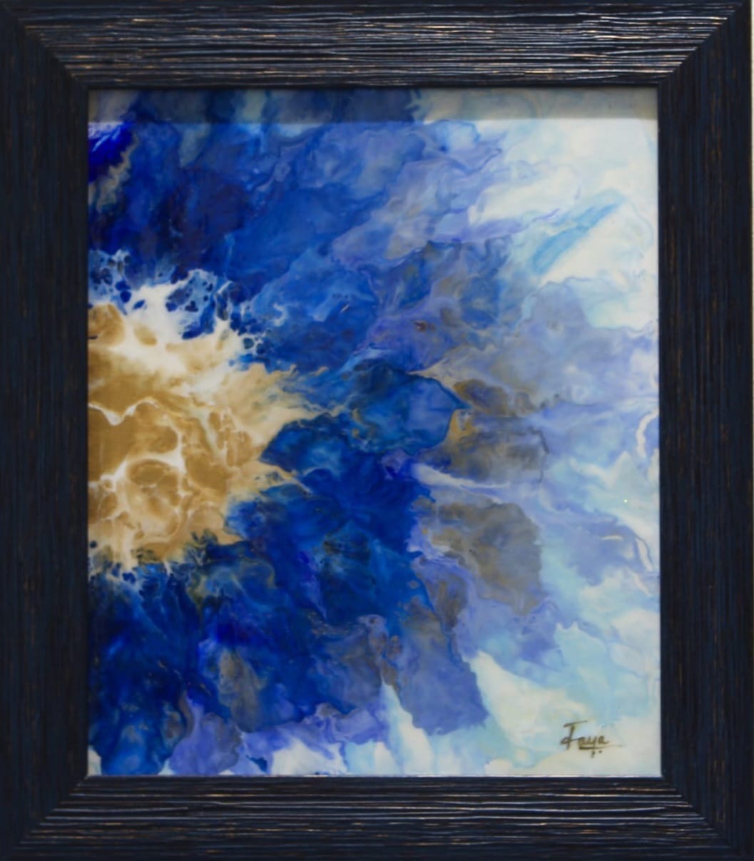 Oceanic Blue Fluid Art – Acrylic on Canvas Raisin Coated